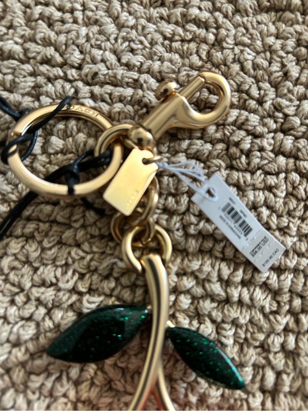 Coach Pink Cherry Resin Key Charm with Gold-Tone Hardware and Dark Green Leaves - Picture 5 of 5